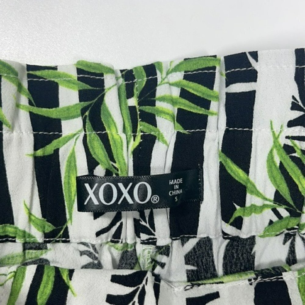NWT xoxo Stripe & Leaves Print High Rise Paper Bag Style Shorts w Tie Waist S - Picture 6 of 11